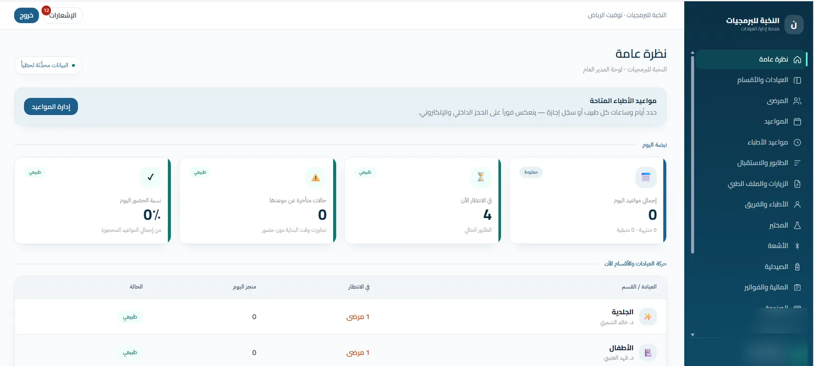 لقطة من نظام إدارة المراكز الطبية الكبرى
